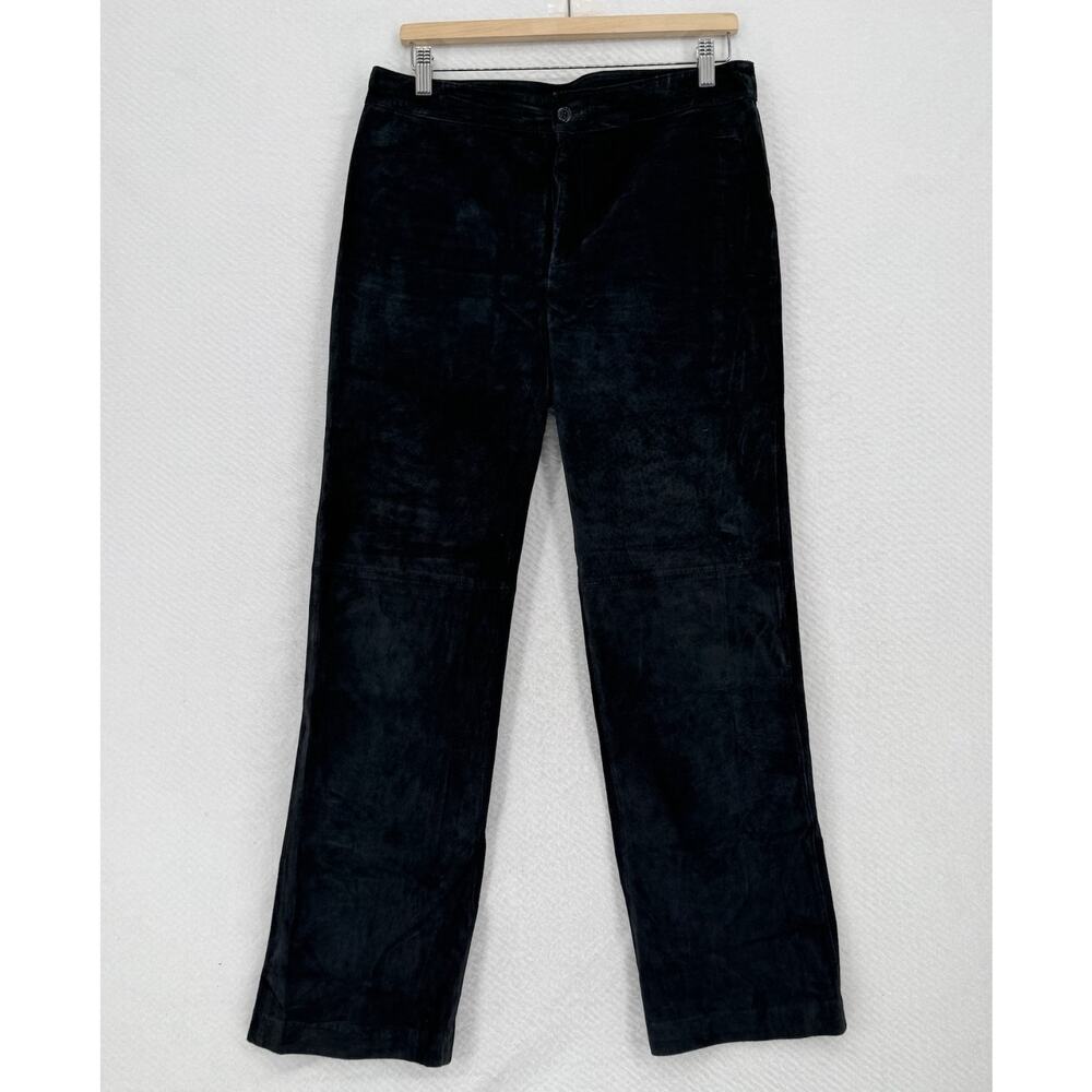 Cabo Womens Black Sueded 100% Leather Straight Leg Trouser Pants Sz 10